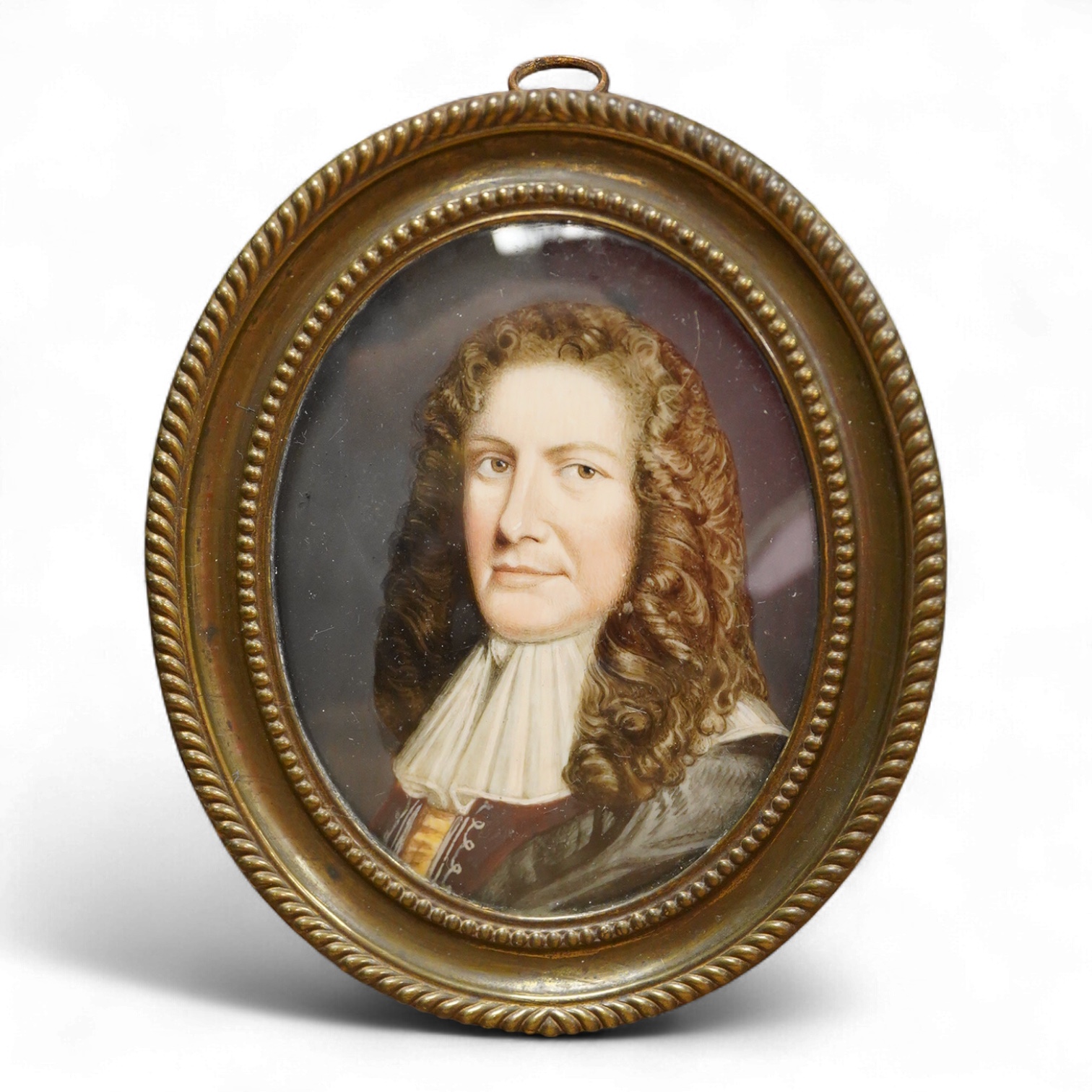 19th century school, portrait miniature of a bewigged Georgian gentleman, oval oil on ivory, framed, 8.5 x 6.5cm CITES Submission reference CN3C2EG9